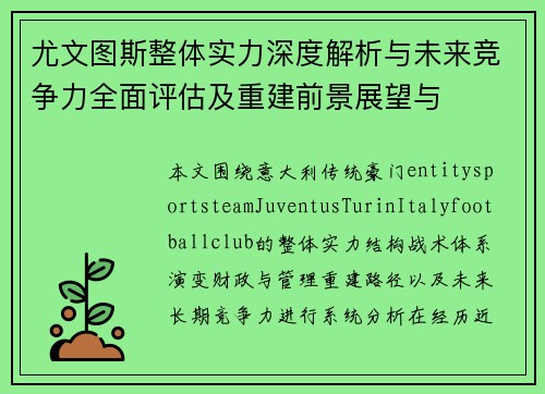 尤文图斯整体实力深度解析与未来竞争力全面评估及重建前景展望与